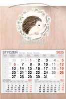 KALENDARZ 2025 jednodzielny DREWNIANY prezent z jeżykiem dla dzieci + imię