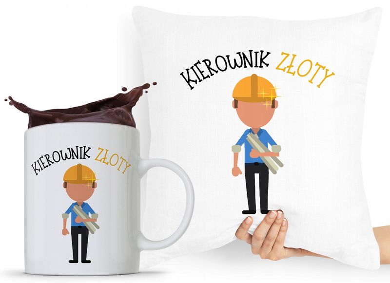 Zestaw Poduszka Kubek Budowlańca Majstra Fachowca Z Nadrukiem Ze Zdjęciem zdjęcie 1