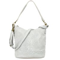 VERA PELLE torebka damska zamszowa listonoszka z frędzelkiem V479 j.szara