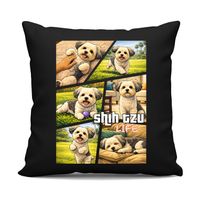 Shih Tzu Life - czarna poduszka na prezent z pieskiem