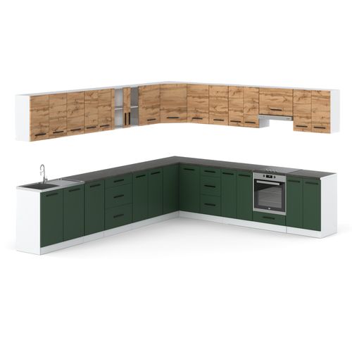 Kuchnia Nowoczesna Narożna Modułowa Blat 6.8m Biała Wotan Butelkowa Zieleń na Arena.pl