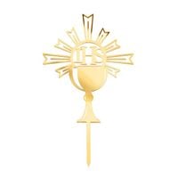 Topper na tort lustrzany Komunia Święta IHS Kielich złoty
