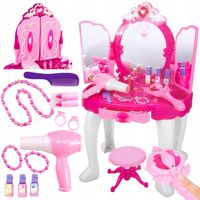 DUŻA TOALETKA DLA DZIECI DZIEWCZYNKI SUSZARKA DŹWIĘKI ŚWIATŁA MP3 STOLIK