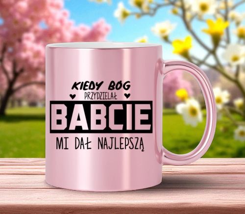 KUBEK RÓŻOWY PREMIUM Z NADRUKIEM BABCIA PREZENT DLA BABCI URODZINY IMIENINY na Arena.pl
