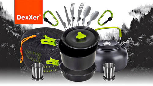 NACZYNIA TURYSTYCZNE ZESTAW GARNKÓW SZTUĆCE POD NAMIOT BIWAK CZAJNIK XXL na Arena.pl