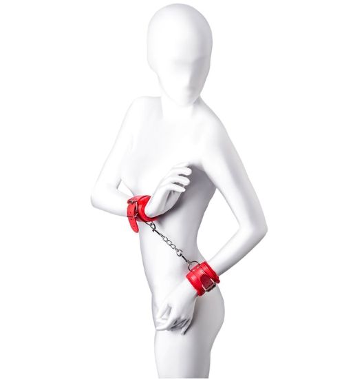 Czerwone kajdanki z łańcuszkiem zdjęcie 2