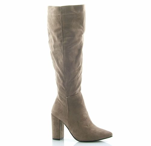 Kozaki zamszowe na słupku 9 cm. szpic khaki Rozmiar obuwia - 40 na Arena.pl