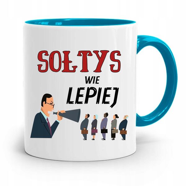 Dla Sołtysa Kubek Błękitny Wie Lepiej Prezent Z Nadrukiem Ze Zdjęciem zdjęcie 1