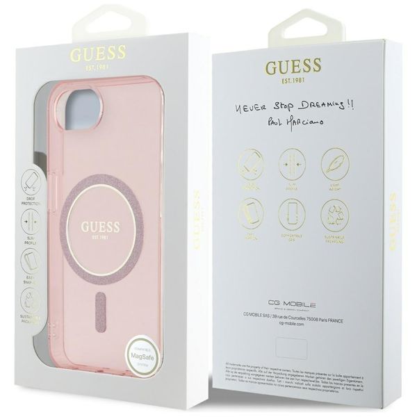 Etui Guess IML Glitter Circle MagSafe do iPhone 16e różowy zdjęcie 8