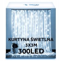 Kurtyna świetlna 300 LED BIAŁY ZIMNY Girlanda Lampki 6500K 3x3m USB + pilot