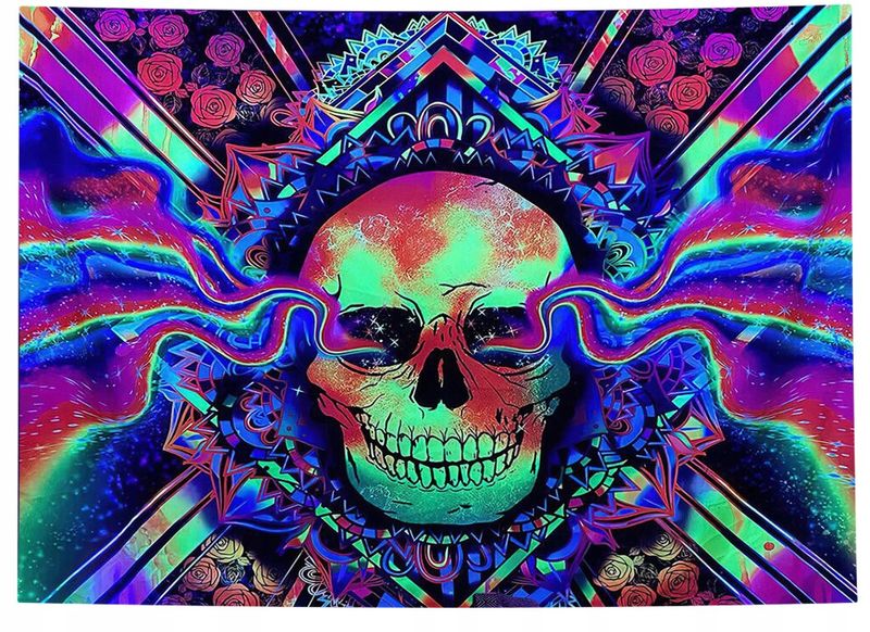 Dekoracja ŚCIENNA UV OBRAZ Fluorescencyjny ODBLASK 150x150cm Czacha zdjęcie 1