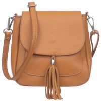 VERA PELLE torebka damska skórzana listonoszka na ramię z klapą V657 camel