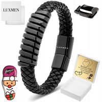 BRANSOLETKA MĘSKA SKÓRZANA CZARNA Z GRAWEREM MOCNA REGULOWANA NA PREZENT