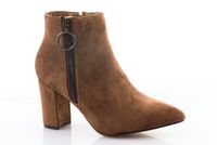 Botki zamszowe na słupku 8 cm. szpic  camel Rozmiar obuwia - 41