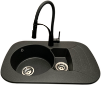 Zlewozmywak 1,5 komorowy z ociekaczem VIGEN  grafit z prawym ociekaczem + bateria NEXO