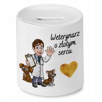 Skarbonka Dla Weterynarza O Złotym Sercu Prezent Z Nadrukiem Ze Zdjęciem Z