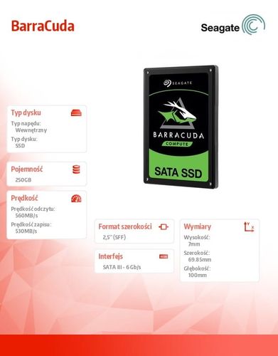 Seagate Dysk SSD BarraCuda 250GB ZA250CM1A002 na Arena.pl