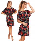 Krótka Sukienka Damska Rozkloszowana Zwiewna Kolorowa Wzorzysta MORAJ L/XL