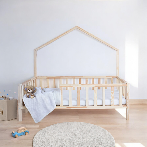 ŁÓŻKO DOMEK HANA 180x90 ŁÓŻKO DZIECIĘCE DREWNIANE BARIERKA + STELAŻ SOSNA na Arena.pl