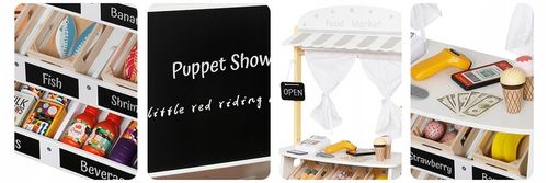 DREWNIANY STRAGAN TEATRZYK MINI MARKET SKLEP WARZYWNIAK Z AKCESORIAMI na Arena.pl