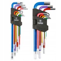 KLUCZE IMBUSOWE 9 szt. SZEŚCIOKĄTNE + 9 szt. TORX DŁUGIE KOLOROWE STAL CrV