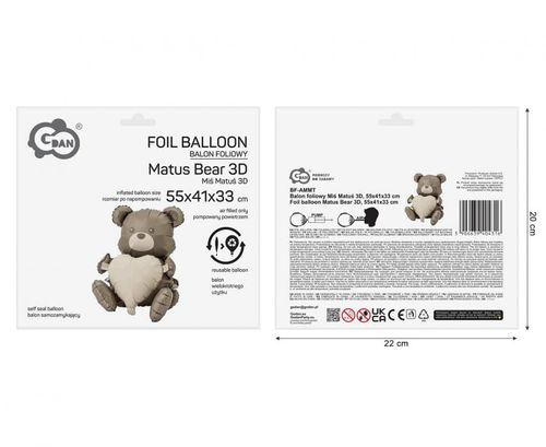 Balon foliowy Miś Matuś 3D, 55x41x33 cm na Arena.pl