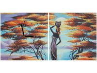 80 40CM 2 ELEM ZEGAR OBRAZ AFRYKAŃSKA DZIEWCZYNA KOSZEM NADRUK