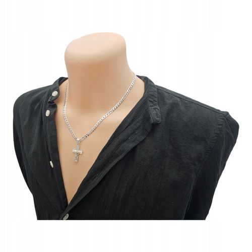 Srebrny Łańcuszek Męski 6mm 55cm Z Pięknym Diamentowanym Krzyżykiem Srebro na Arena.pl