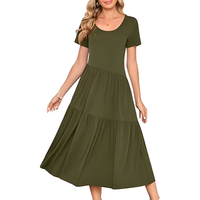 Sukienka maxi letnia długa krótki rękaw zielona z kieszeniami bawełna M