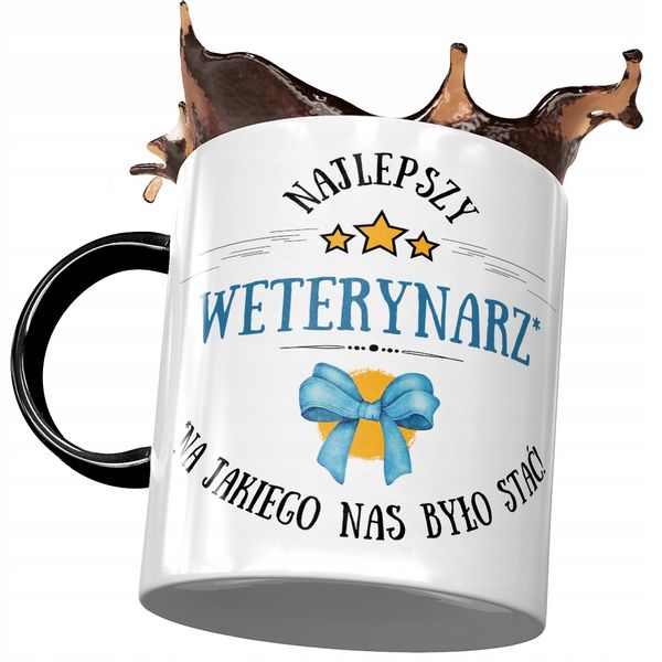 Kubek Czarny Dla Weterynarza Najlepszy Weterynarz Z Nadrukiem Ze Zdjęciem zdjęcie 1