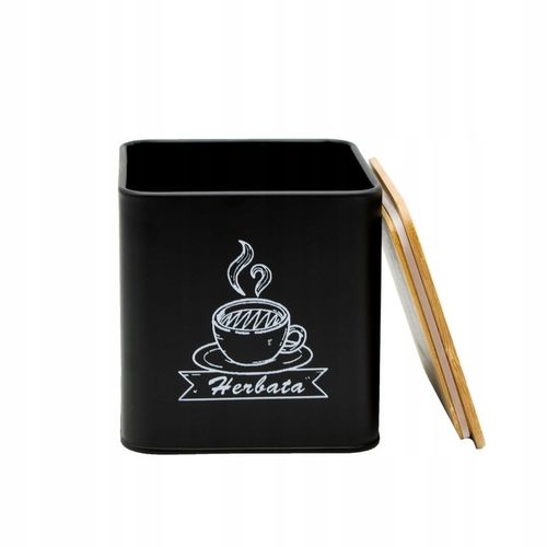 POJEMNIKI KOMPLET KAWA HERBATA CUKIER SÓL CZARNY METALOWY BAMBUS ZESTAW na Arena.pl