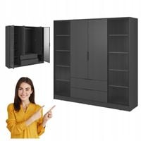 SZAFA GARDEROBA LIVIA 4DRD OTWIERANA GRAFIT DUŻA SZUFLADY 200CM DRĄŻEK