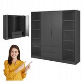 SZAFA GARDEROBA LIVIA 4DRD OTWIERANA GRAFIT DUŻA SZUFLADY 200CM DRĄŻEK