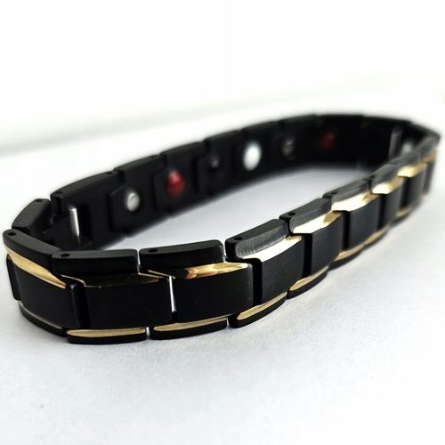 Bransoletka magnetyczna męska zdrowotna CZARNO-ZŁOTA 21cm Prezent Versatile na Arena.pl