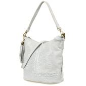 Torebka Skórzana Zamszowa Croco Listonoszka 2 Paski Jasna Szara Beltimore W13