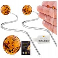 KOLCZYKI SREBRNE 925 SREBRO WISZĄCE NA PREZENT Z BURSZTYNEM NATURALNYM