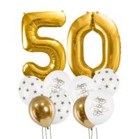 Zestaw balonów na 50 urodziny, biało-złoty