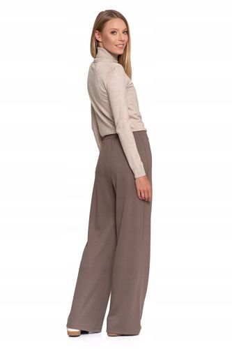 Spodnie Damskie z Szeroką Nogawką BRĄZOWY Wiskoza Eleganckie MORAJ - S na Arena.pl