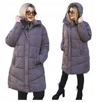 KURTKA ZIMOWA DAMSKA DŁUGA PŁASZCZ DUŻE ROZMIARY Z KAPTUREM OCIEPLANA