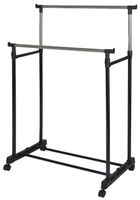 Stojak mobilny na ubrania i buty regulowany podwójny wieszak na kółkach