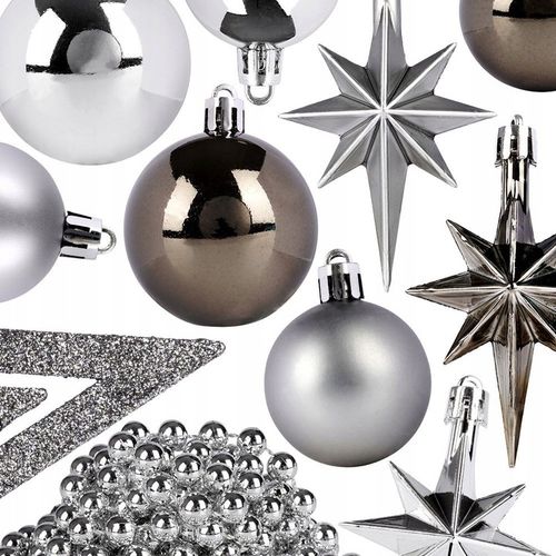 45x Bombki CHOINKOWE świąteczne nietłukące SREBRNE zestaw bombek na choinkę na Arena.pl