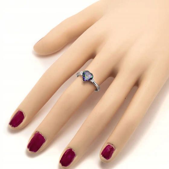 Srebrny Pierścionek Serduszko Cyrkonia Multikolor zdjęcie 5