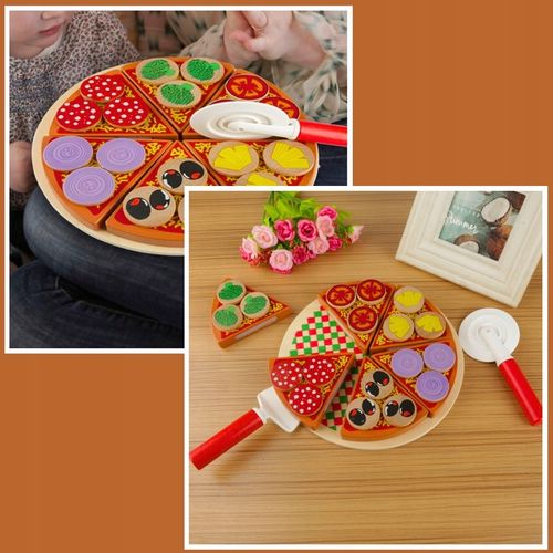 DREWNIANA PIZZA DO KROJENIA UKŁADANKA NA RZEP RZEPY AKCESORIA NÓŻ na Arena.pl