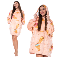 Bluza Koc Kocobluza 2w1 Oversize z Kapturem Gruba Sherpa Różowa w Lody