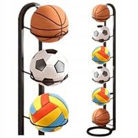 STOJAK NA 6 PIŁEK PÓŁKA ORGANIZER PRZECHOWYWANIE PIŁEK PIONOWY CZARNY