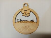 Bombka 9 cm ze sklejki "Kokardka z grawerowanym stroikiem oraz imieniem"