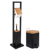 Zestaw łazienkowy - kosz na śmieci i stojak 2w1 - czarny bambus - Yoka