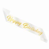 Szarfa urodzinowa Happy Birthday biało-złota