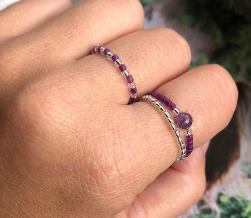 AMETYST PIERŚCIONKI Z KORALIKÓW ZESTAW 3 SZTUKI KORALIKI SREBRNE na Arena.pl