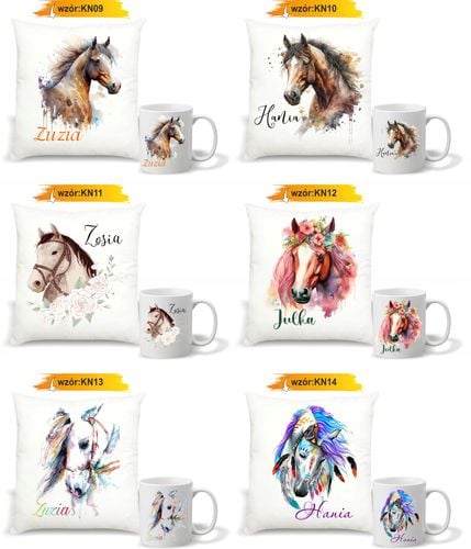 Zestaw PODUSZKA + KUBEK KONIE KOŃ IMIĘ PREZENT z napisem dedykacją imię na Arena.pl